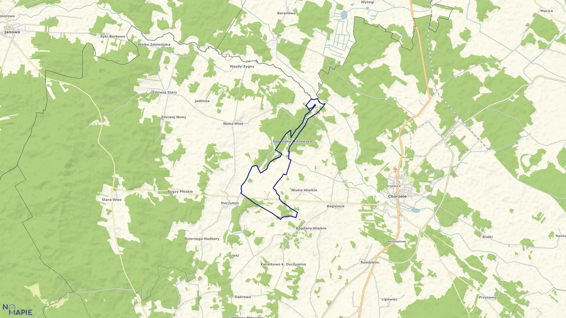 Mapa obrębu DĄBRÓWKA OSTROWSKA w gminie Chorzele