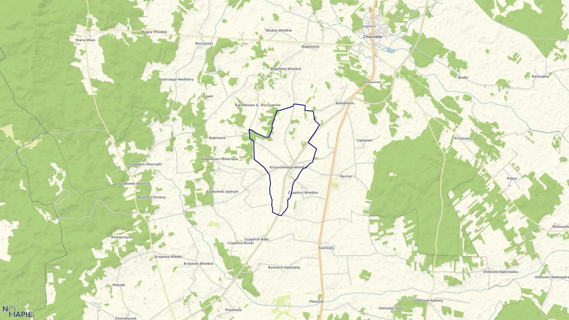 Mapa obrębu KRZYNOWŁOGA WIELKA w gminie Chorzele