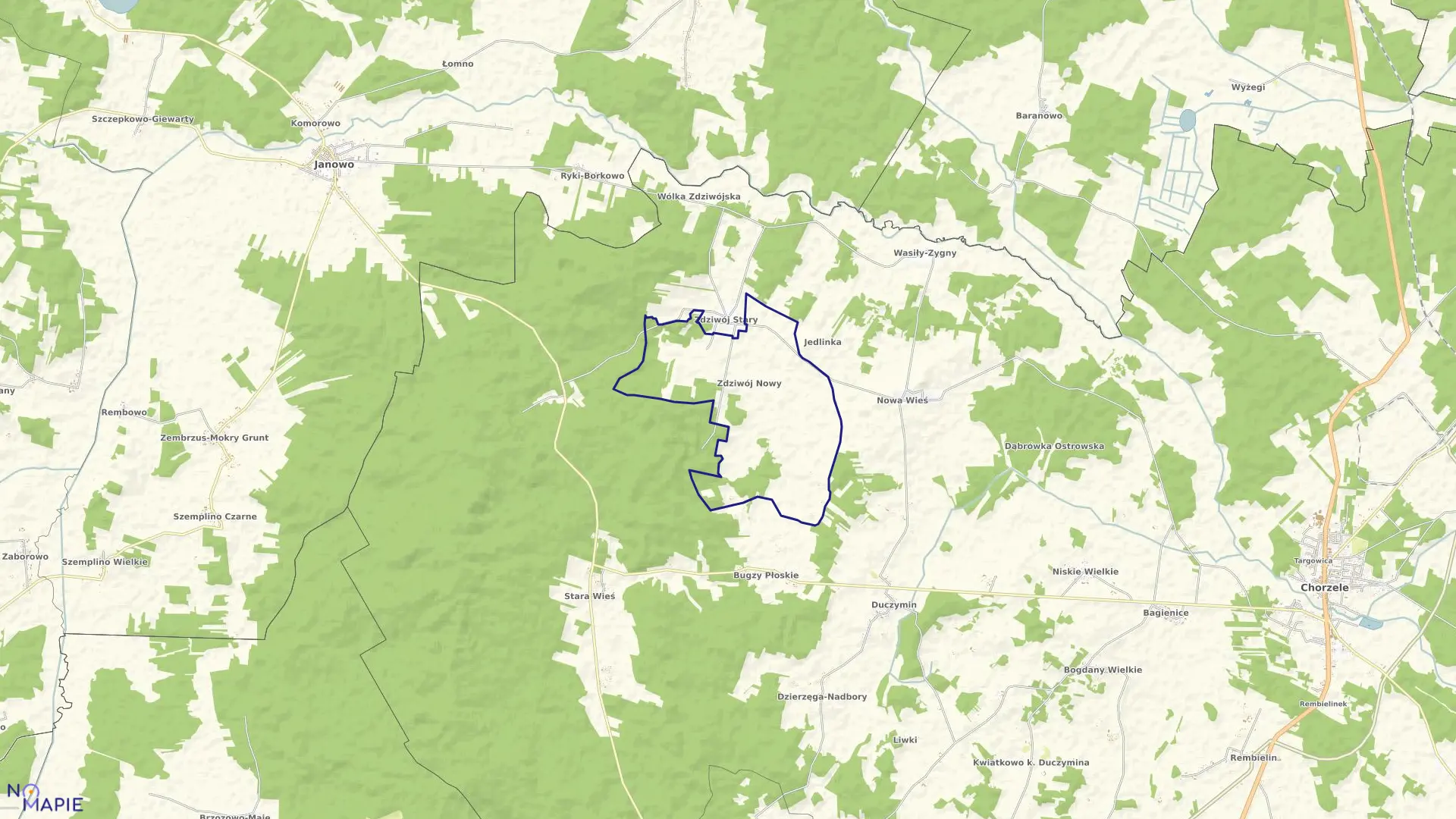 Mapa obrębu ZDZIWÓJ NOWY w gminie Chorzele